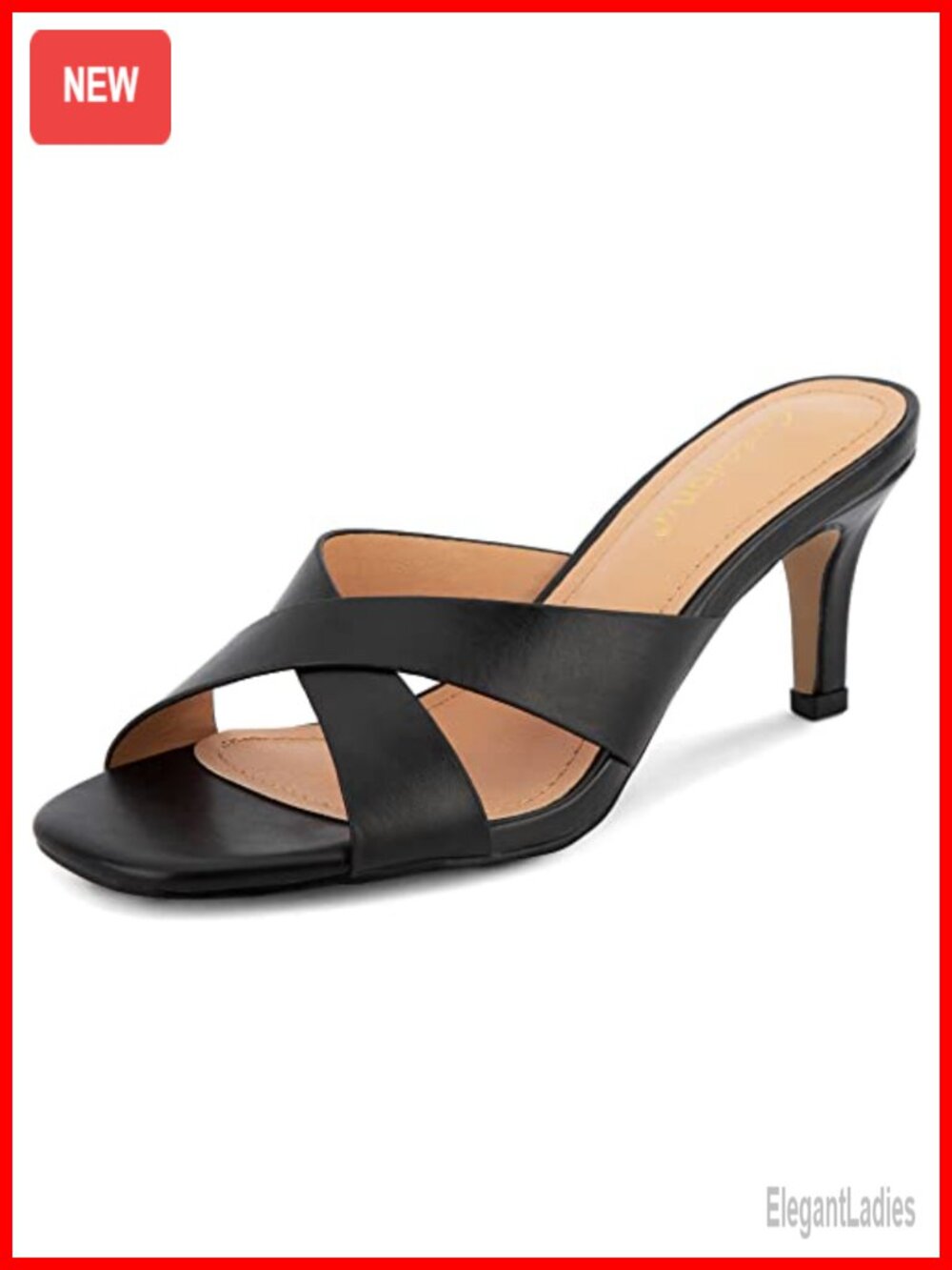 Kitten Heel Sandals Square Open Toe Cross Strap Slip On 2.5 Inch Heels